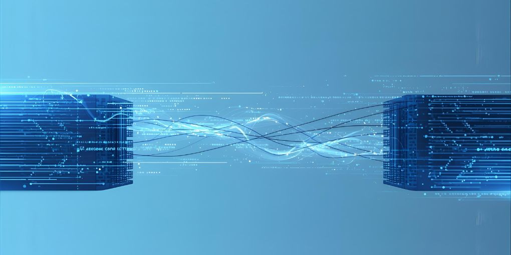 Abstrakte Visualisierung eines Datenflusses zwischen zwei Servern oder Systemen.